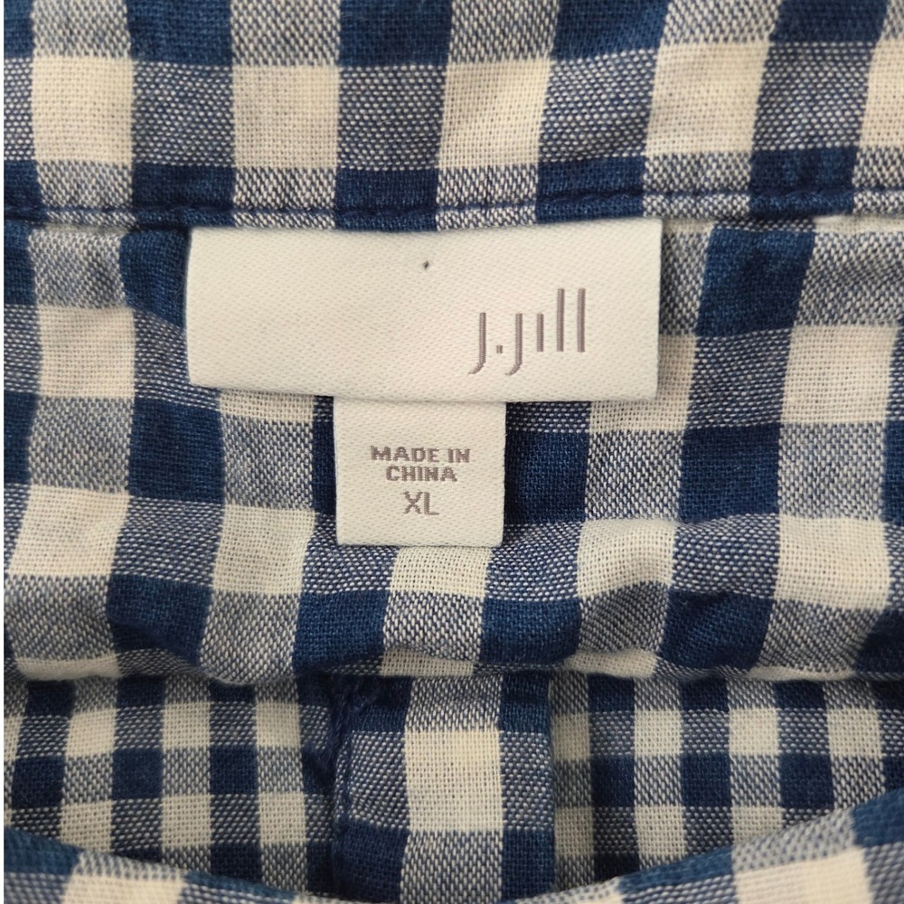 J Jill Gingham Check Button Back Long Sleeve Shirt Women XL Blue White‎ Cotton - Picture 4 of 6